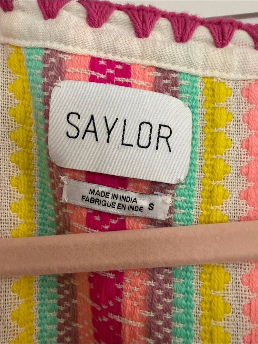 SAYLOR Cream Mini Dress with Pink, Yellow & Green Embroidery - Picture 2 of 5